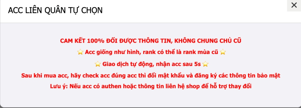 Mô tả thông tin acc